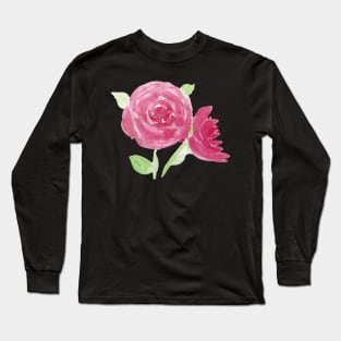 pink watercolour flowers watercolor flowers pink and purple flowers Long Sleeve T-Shirt